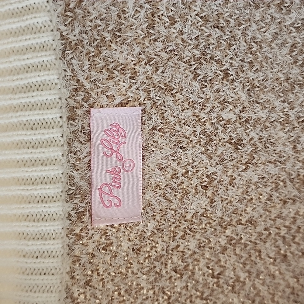 Pink Lily Cream and Brown Fuzzy Herringbone  Cardigan - Picture 2 of 7